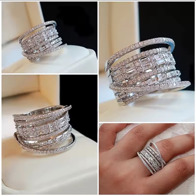Zales Silver Multi-Band Moissanite Ring 58$